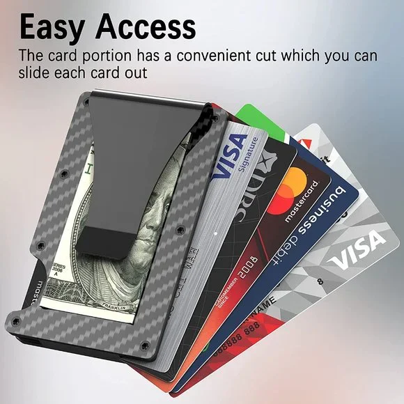✨✨BRAND NEW Mens Slim Wallet Minimalist RFID Blocking Money Clip Carbon … - Picture 3 of 8